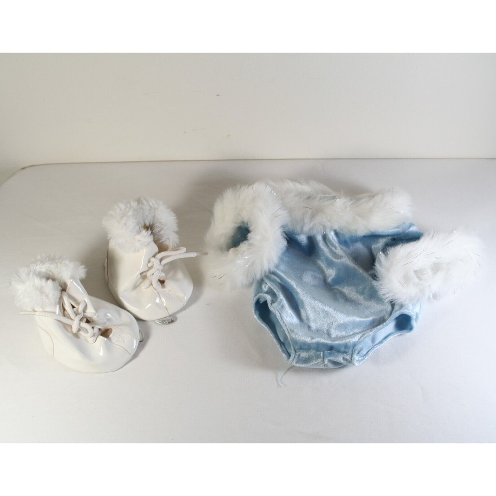 Build a Bear Ice Skating Outfit Blue Velvet & White Fur Leotard & Skates Costume